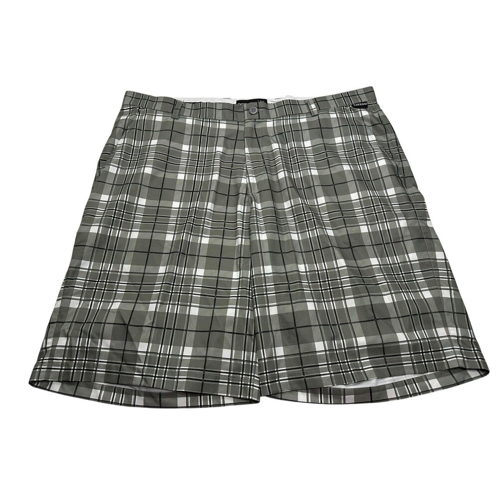 Men's Tattoo Golf Performance Plaid Shorts 11" Size 40 Grey/White/Black